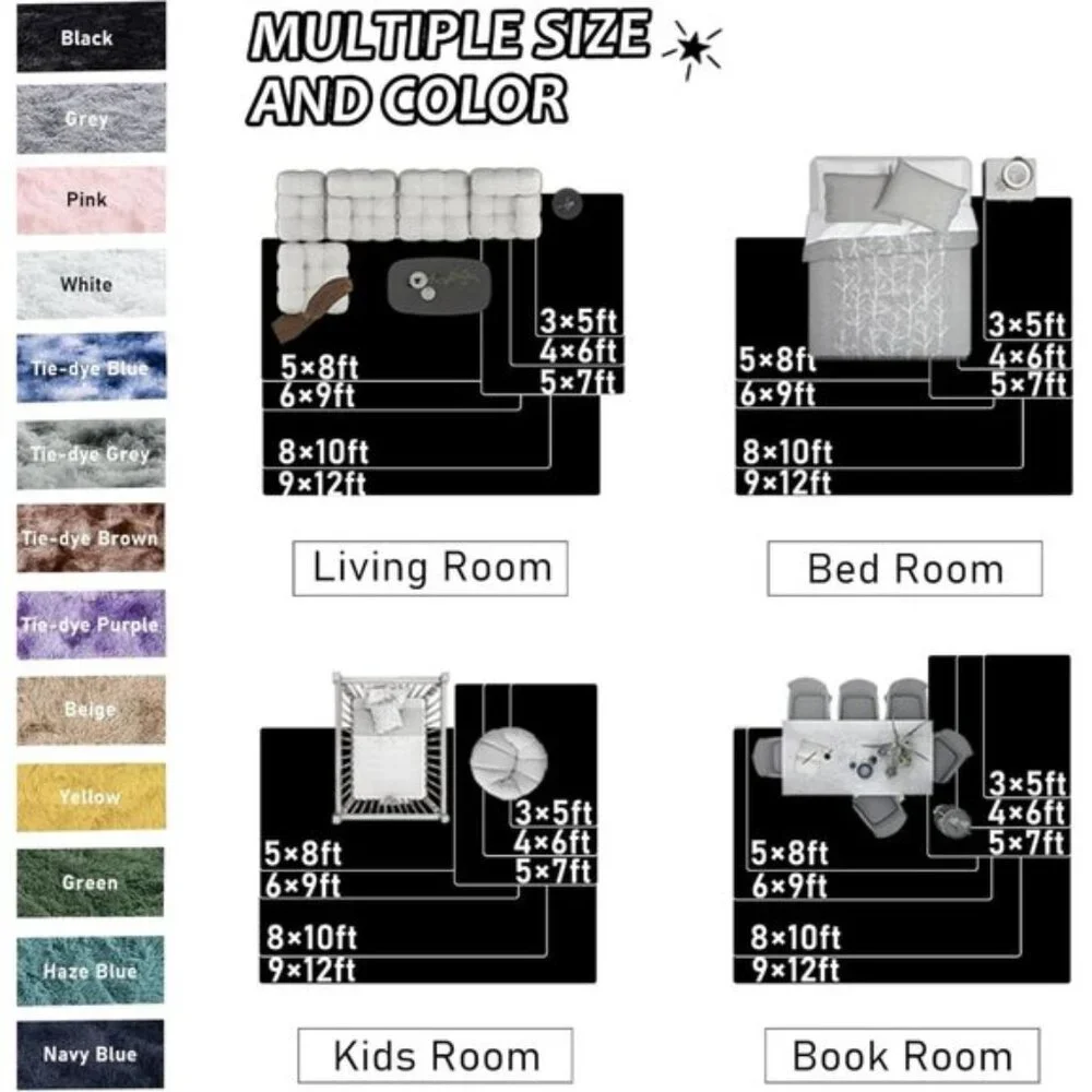 New 4x6 Black Fluffy Rug, Non-Slip Shag Carpet for Home & Room Decor